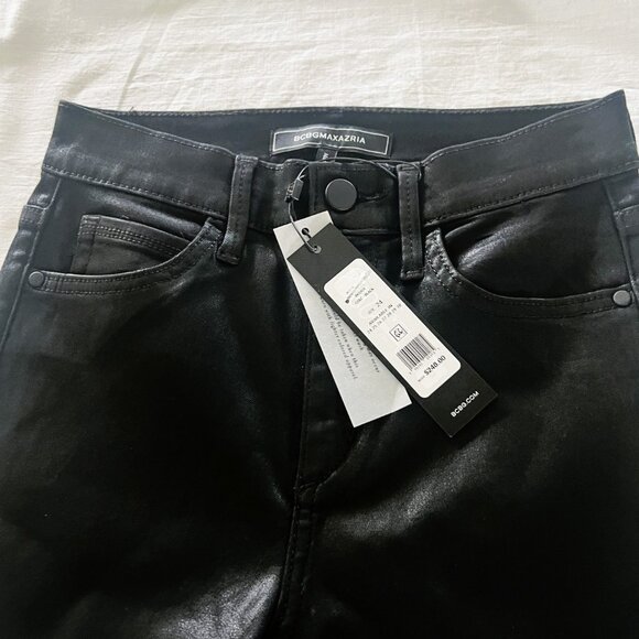 NWT BCBG MAXAZRIA 5 POCKET FAUX LEATHER SKINNY PANTS with stretch, size 24 waist - Picture 9 of 9